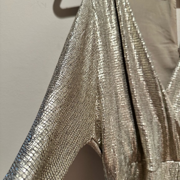 RACHEL Roy Wrap Gold Metallic Off Shoulder Dress - Picture 5 of 12